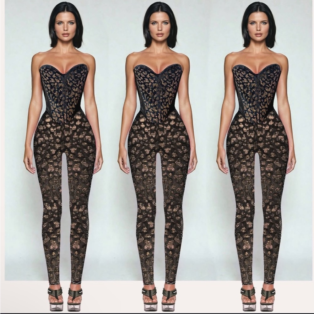 Black & Gold Cheetah Appliqué Corset Set
